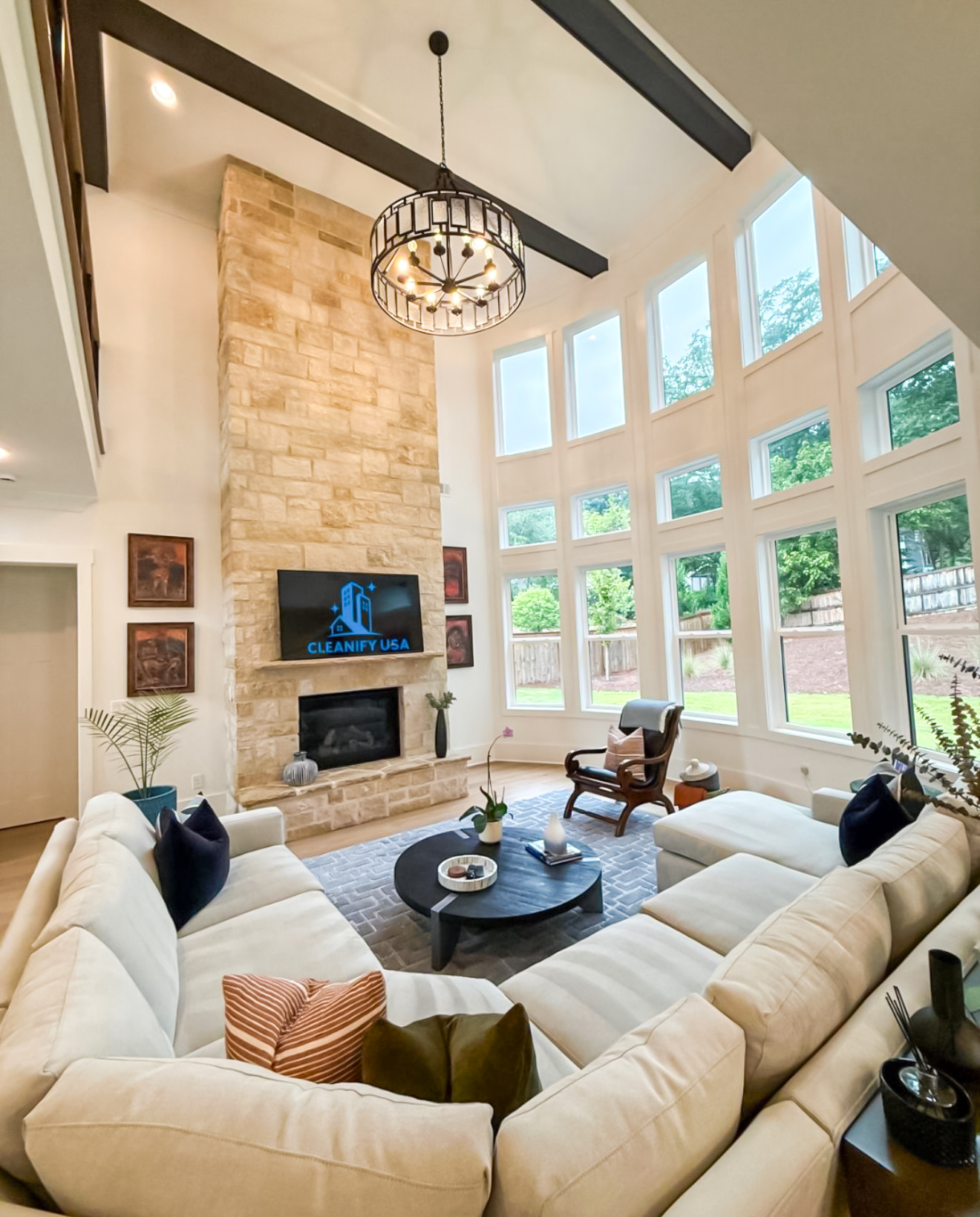 Showcase living room with tall windows