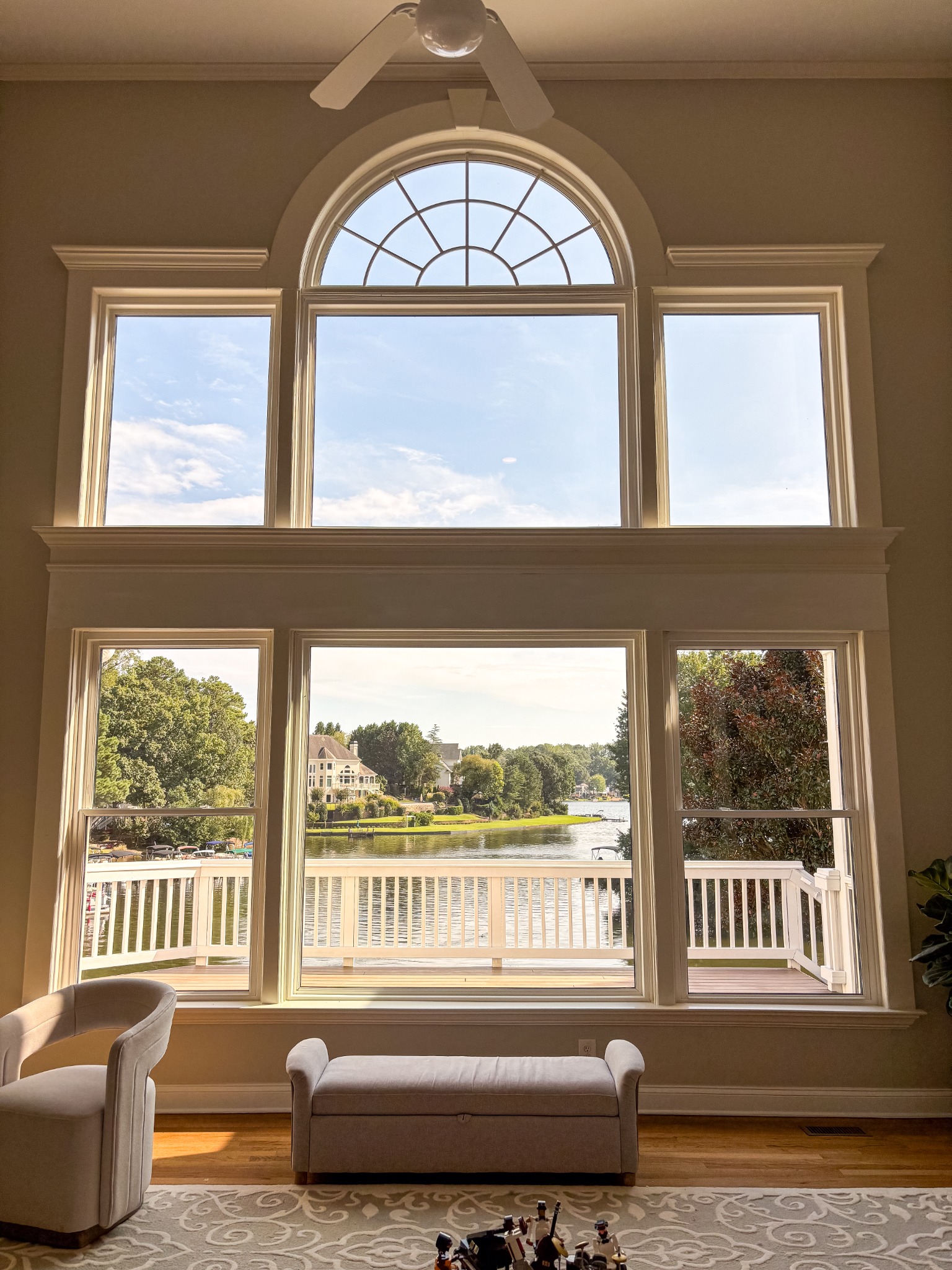 Lakefront living room after a recurring clean