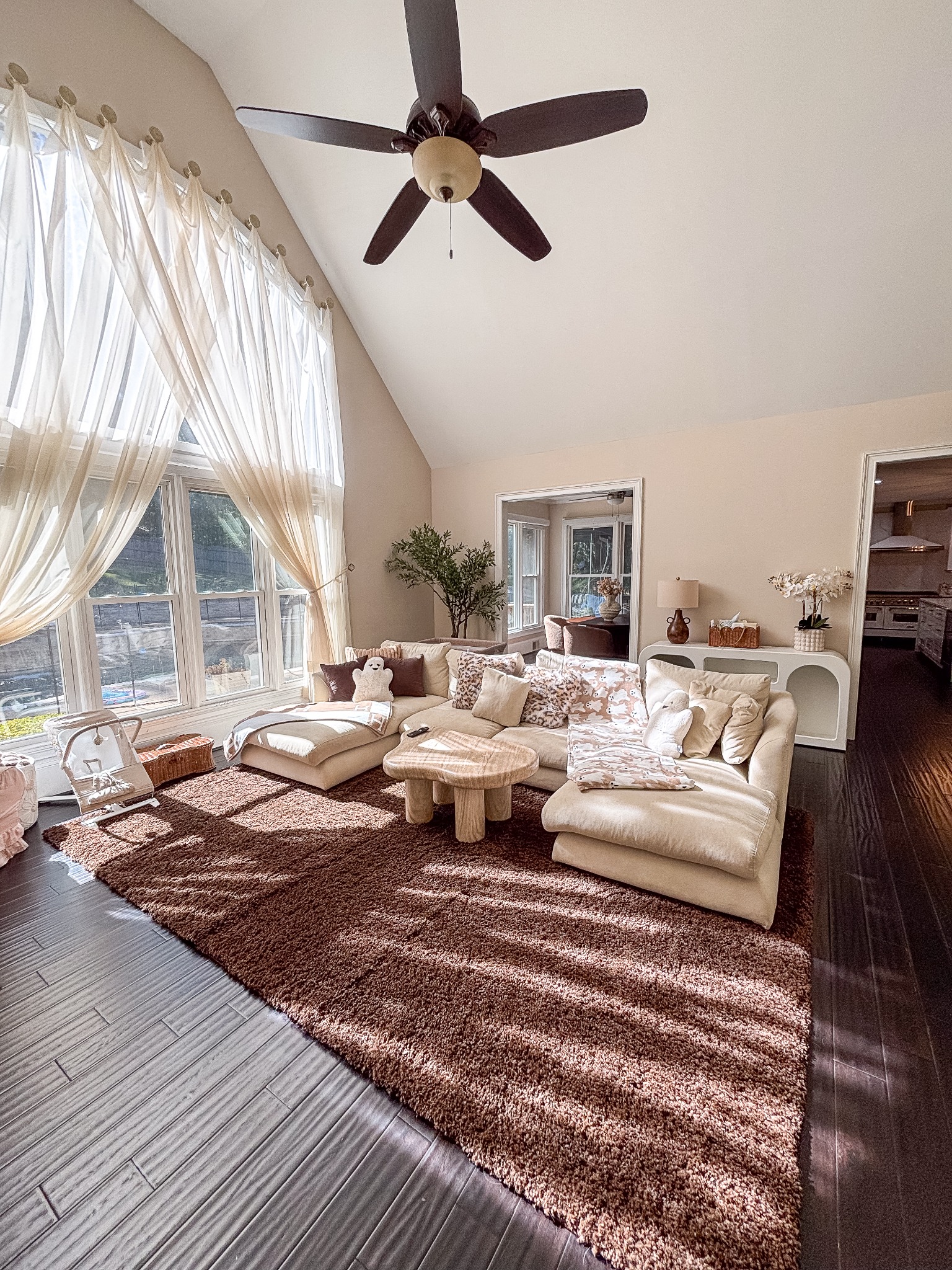 Cozy sunroom with soft furnishings